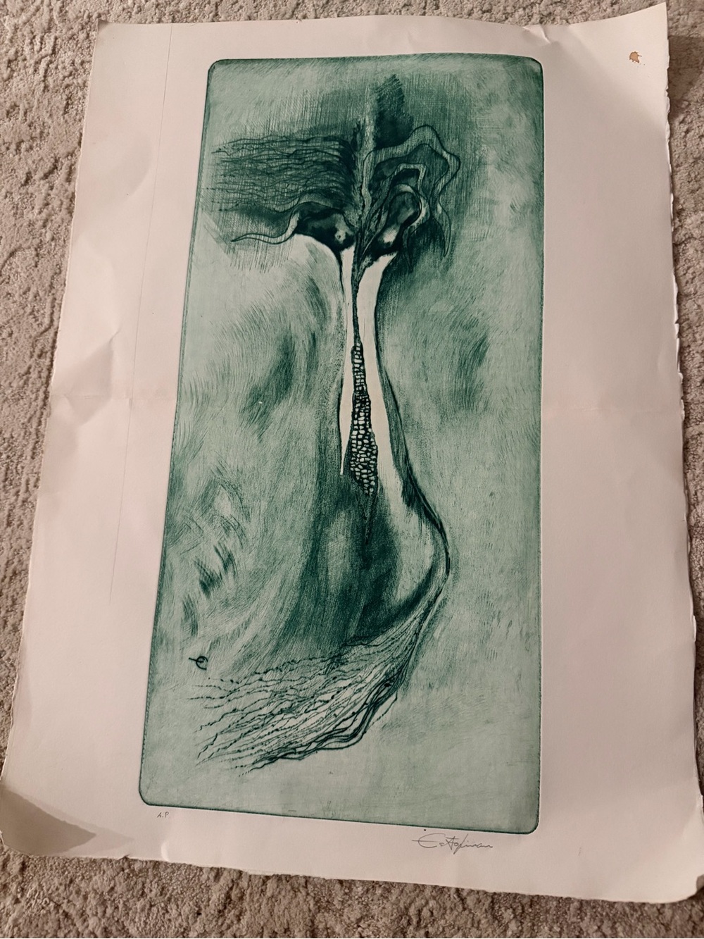 Abstract Organic Botanical Art Print in Teal Green - Unbranded